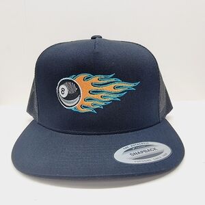 8 Ball Billiards Mesh Snapback Direct Embroidered Black Cap Hat